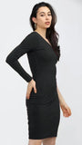 Designer black one shoulder bodycon dress with full sleeves by ZELZIS


