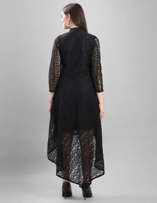 Designer black coding net high low dress with crepe inner by ZELZIS

