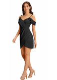 Designer black knee-length polyester dress with shoulder strap by ZELZIS

