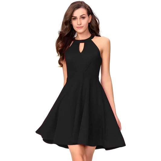 Designer black fit & flare sleeveless polyester wrap dress by ZELZIS

