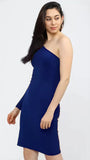 Designer blue one shoulder polyester bodycon dress made in India by ZELZIS

