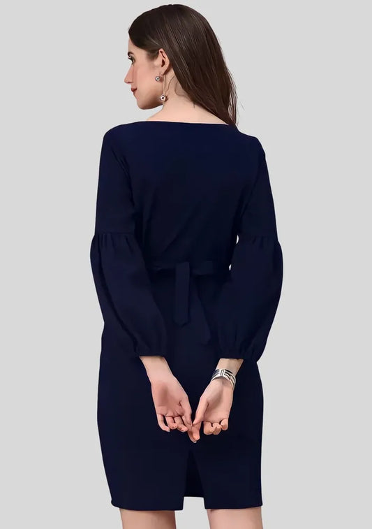 Designer blue V neck party wear polyester dress

