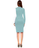 Designer light green & white colourblock knee-length polyester bodycon dress by ZELZIS

