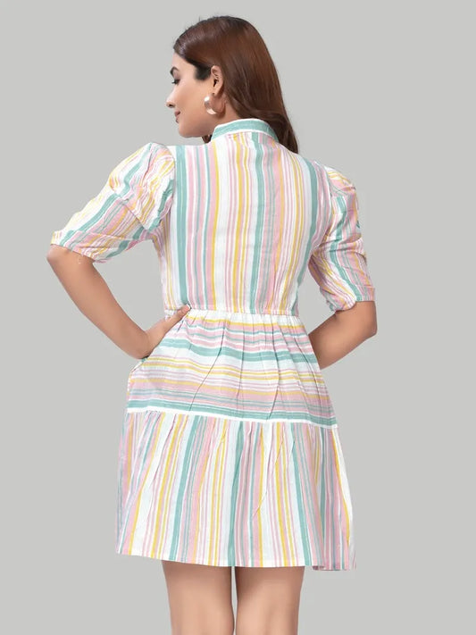 Designer orange cotton knee-length fit & flare dress with collar neck by ZELZIS

