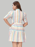 Designer orange cotton knee-length fit & flare dress with collar neck by ZELZIS

