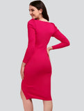 Designer pink polyester bodycon dress with sweetheart neck by ZELZIS

