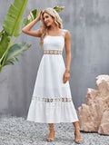 Designer white crochet wide strap stylish midi dress

