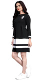 Elegant black knee-length colourblock crepe dress by ZELZIS


