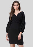 Elegant black V-neck bodycon dress for evening parties

