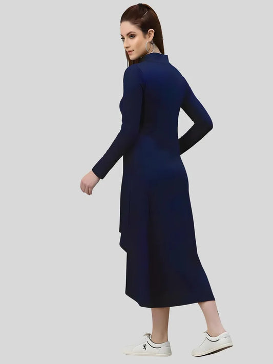 Elegant blue high low polyester western bodycon dress

