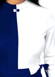 Elegant blue and white colourblock polyester bodycon dress with knee length by ZELZIS

