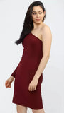 Elegant maroon one shoulder bodycon dress

