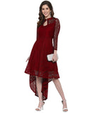 Elegant maroon coding net high low dress with inner

