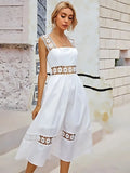 Stylish white lace crochet dress with crepe fabric