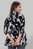 elegant black crepe tunic with ruffle neck for casual wear
