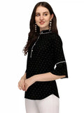 elegant black polka dot hip-length tunic top for parties
