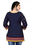 elegant blue pink rayon tunic with round neck and regular sleeves
