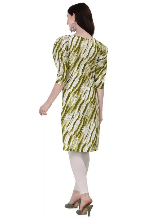 elegant green crepe kurti with a color mix design
