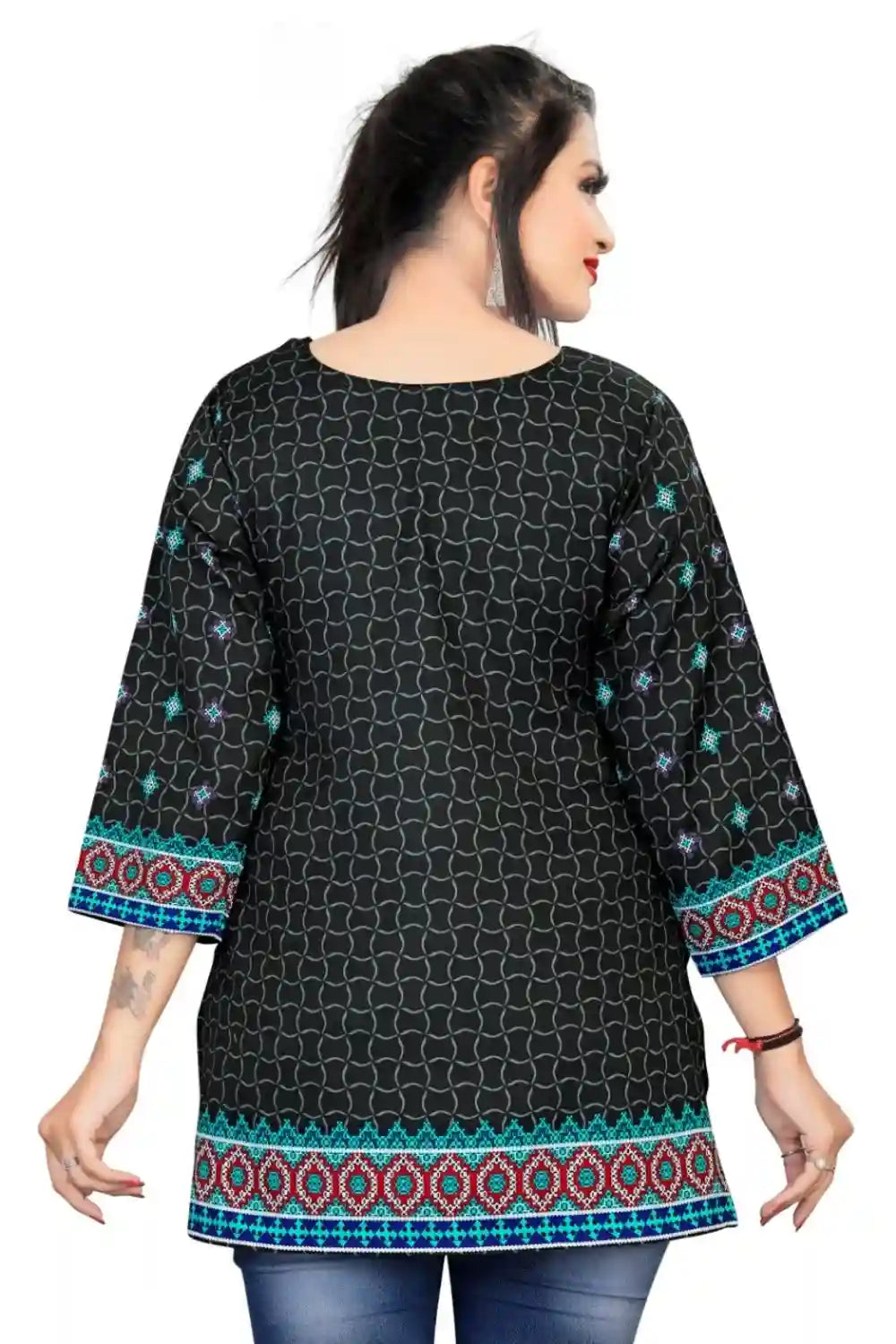 elegant green digital printed tunic with round neck
