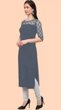 elegant grey round neck kurti for casual wear
