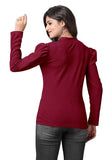 elegant maroon polyester t-shirt with trendy puff sleeves for women

