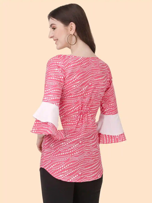 elegant pink round button neck top for casual and party wear
