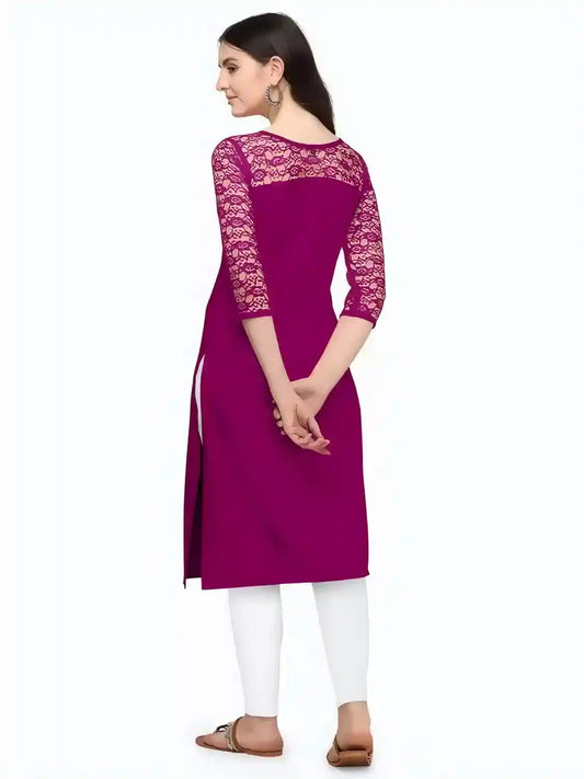 elegant purple solid crepe kurti for women
