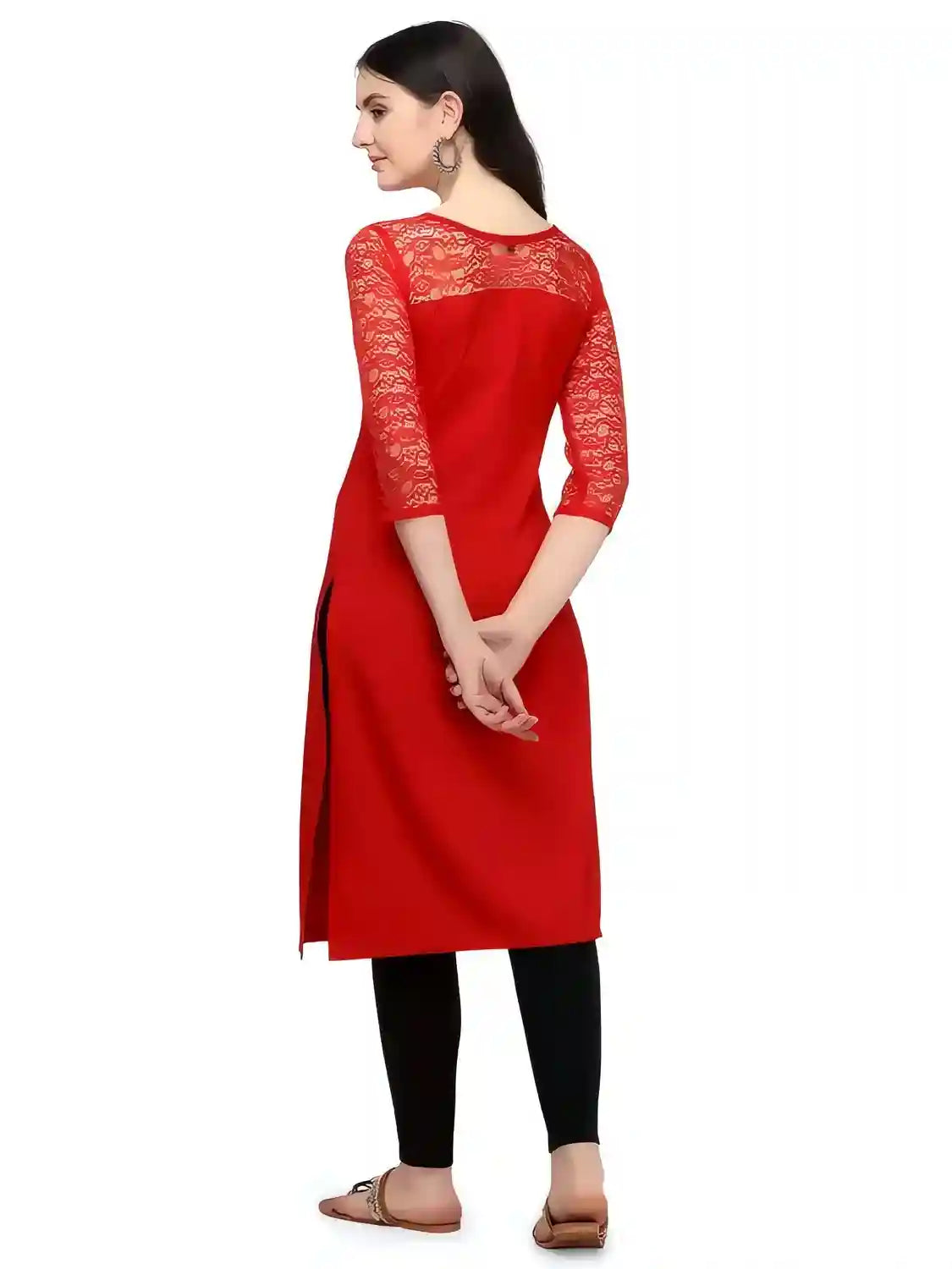 elegant red kurtis with three-quarter sleeves
