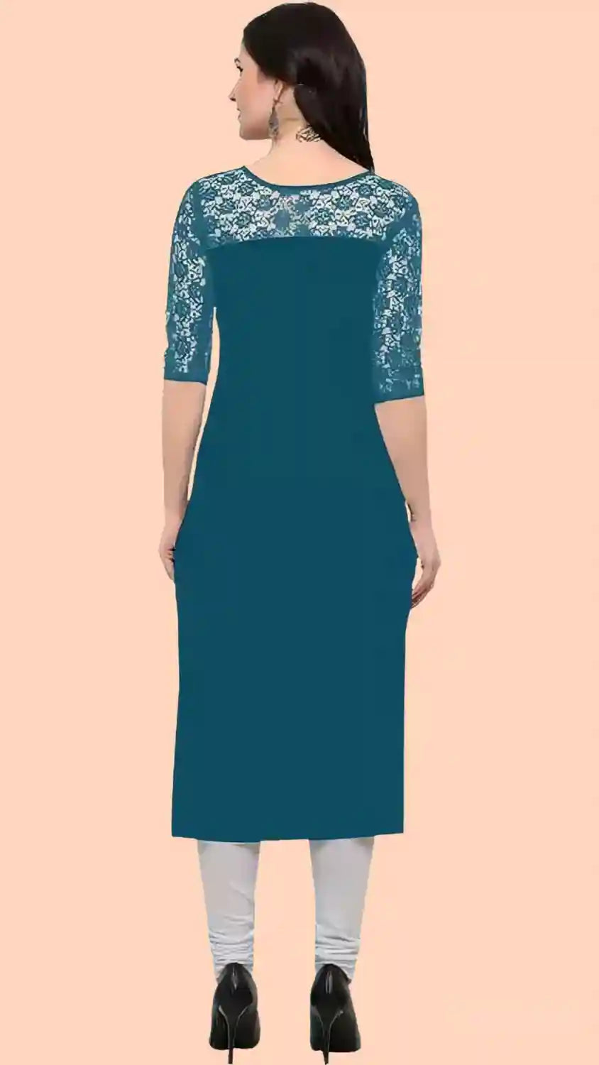 elegant teal calf length kurti for everyday use

