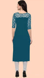 elegant teal calf length kurti for everyday use
