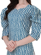 elegant teal puff sleeve kurti for party and casual occasions
