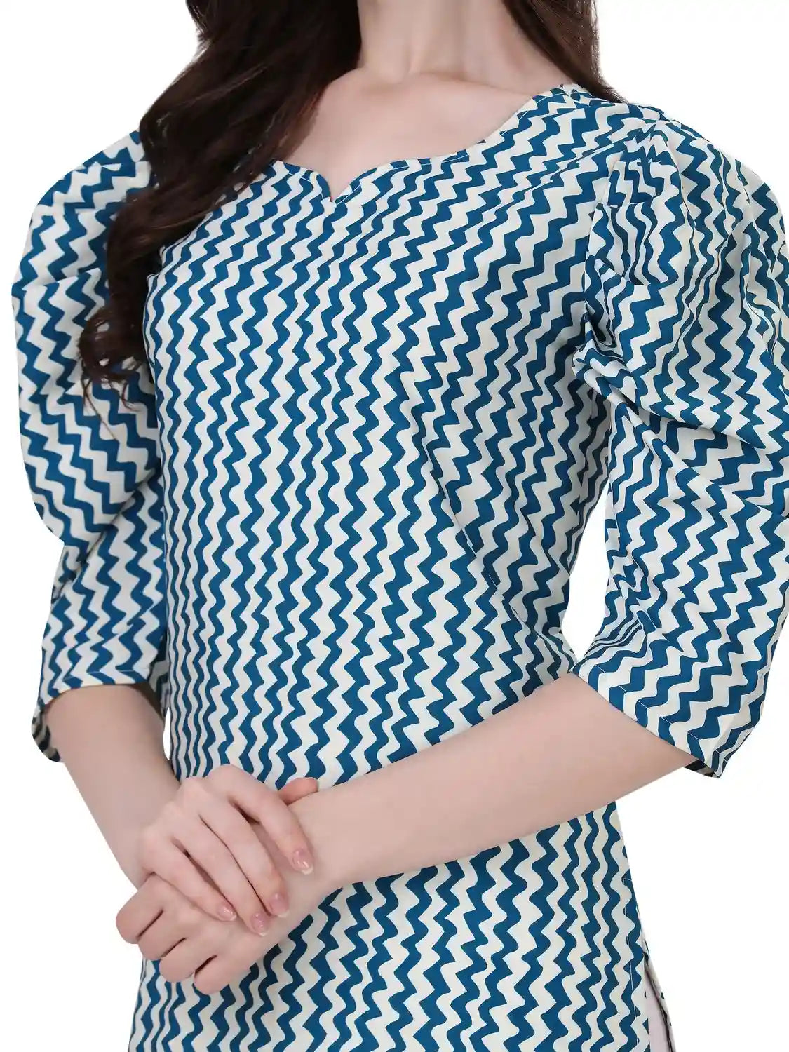 elegant teal puff sleeve kurti for party and casual occasions
