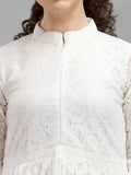 elegant white crepe inner casual top with net design
