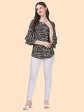 fashionable black crepe tunic with three-quarter sleeves
