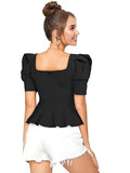 fashionable black square neck classic polyester top for any occasion

