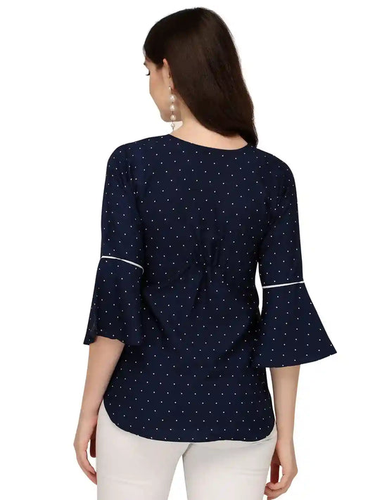 fashionable blue crepe tunic top for daily and casual wear
