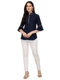 fashionable blue crepe tunic top perfect for casual outings
