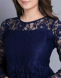 fashionable blue top with three-quarter sleeves and self-design pattern
