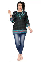 fashionable green regular sleeve tunic for women
