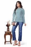 fashionable light green puff sleeve t-shirt in polyester for casual wear
