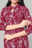 fashionable maroon floral rayon tunic with three-quarter sleeves
