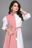 Fit and flare pink cotton dress with inner and comfortable belt

