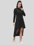 Black full-sleeve high low polyester bodycon dress by ZELZIS

