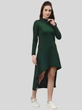 Green high low full sleeve polyester bodycon dress by ZELZIS

