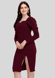 Full sleeve maroon bodycon dress for casual and party wear

