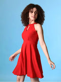 keyhole neckline on ZELZIS red solid dress for women