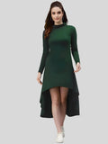 Green knee/calf length high low bodycon dress for women by ZELZIS

