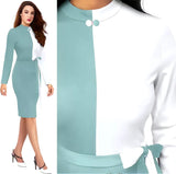 Light green & white colourblock polyester bodycon dress with comfortable belt by ZELZIS


