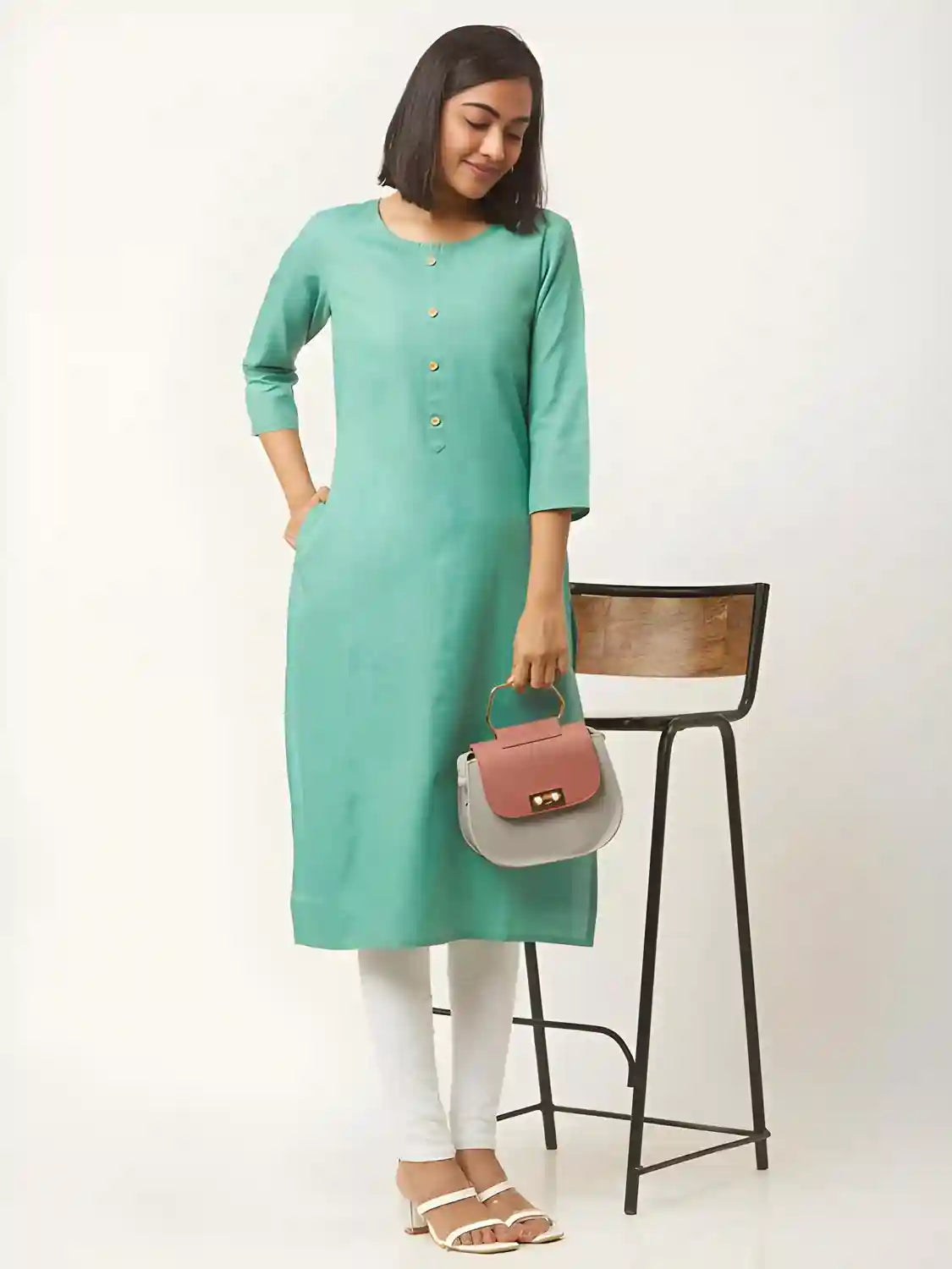 light green A-line cotton kurti for women
