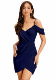 Blue shoulder strap knee-length dress made of polyester, machine-hand-washable by ZELZIS

